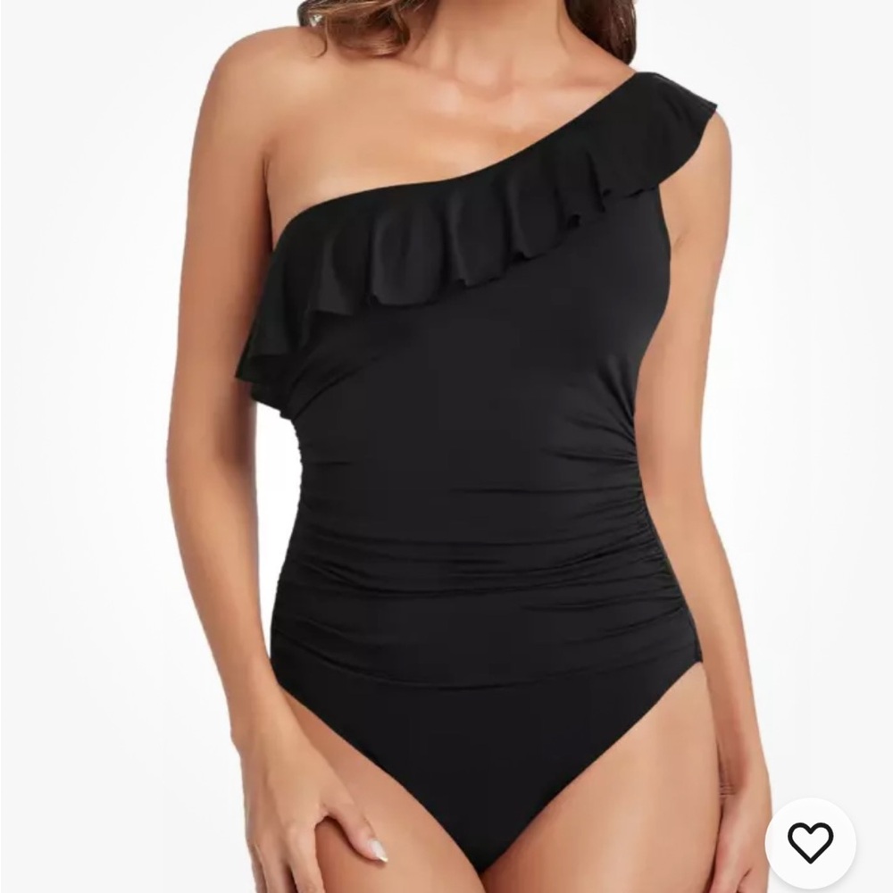 Hilor, NWT Elegant Black One-Shoulder ruffle Swimsuit, Size 16